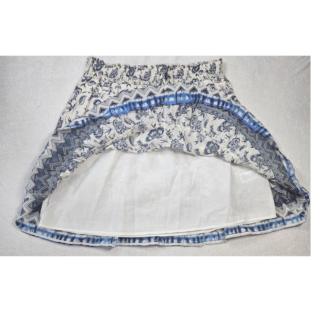 Beachlunchlounge Blue White Floral Cotton Mini Skirt Smocked Waist Small - Picture 2 of 6